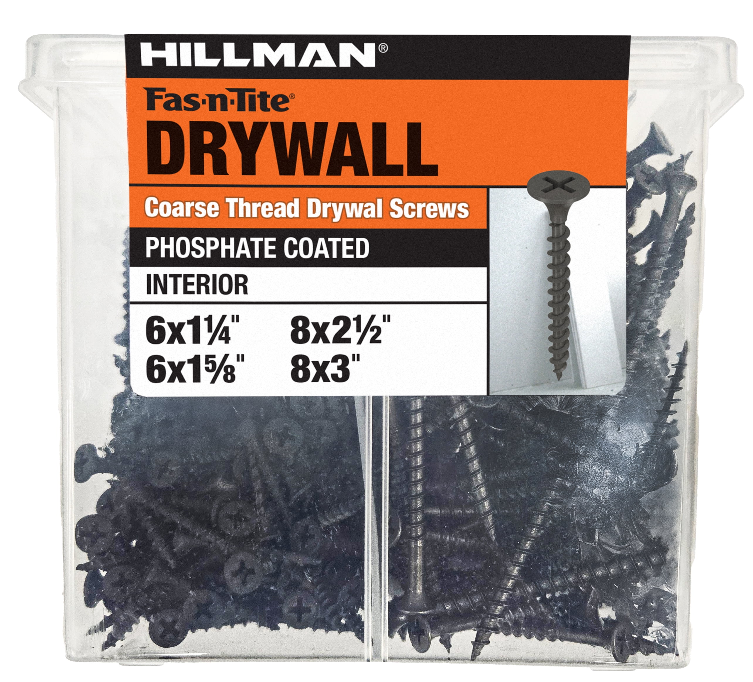 Fas-n-tite Coarse Thread Drywall Screw Assortment, 4 Sizes, Steel, Black Phosphate, 420 pack