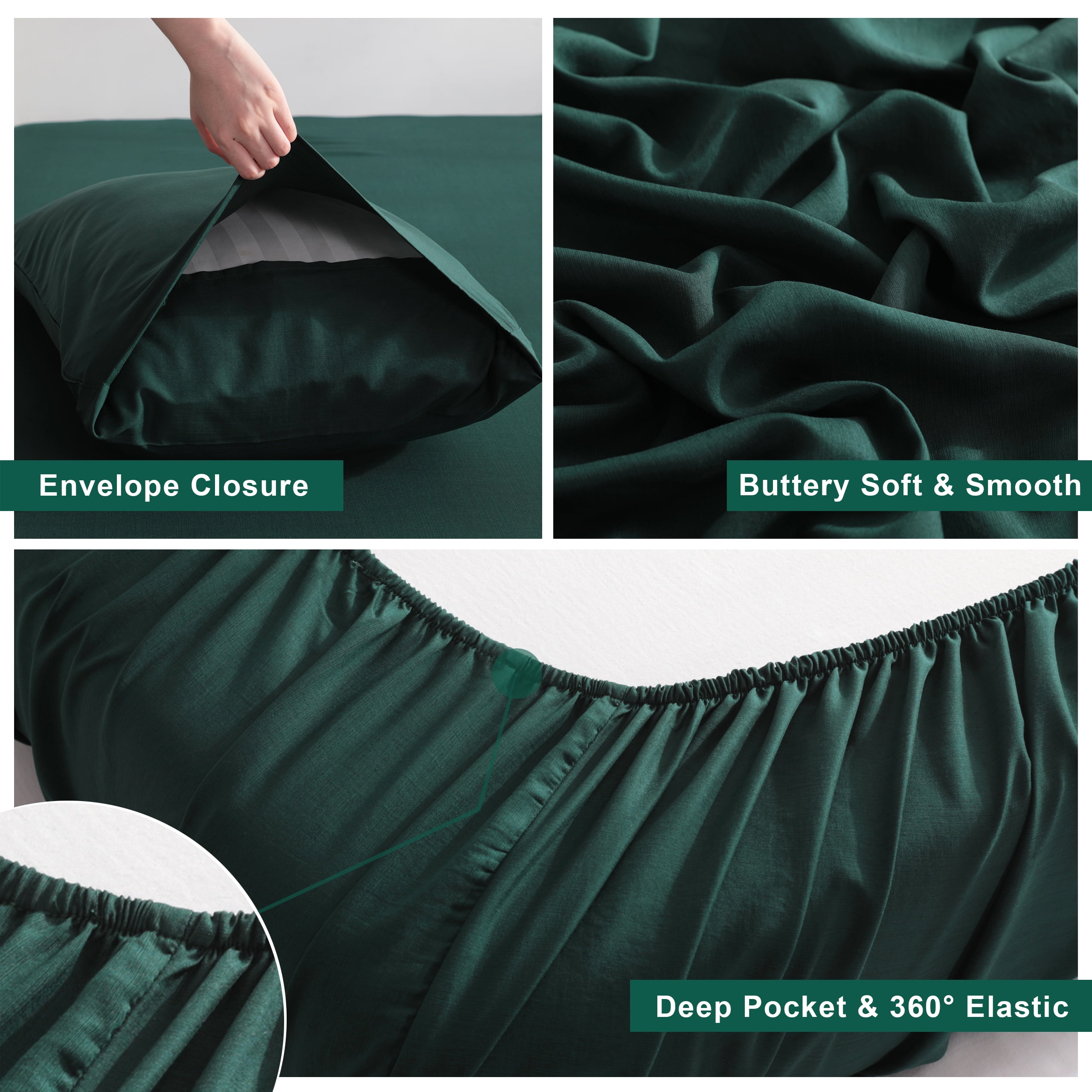 Ultra Soft Bamboo Sheet Set of 4, Durable and Cooling Bamboo Fiber Bed Sheet Set, Queen, 1 Flat Sheet +1 Fitted Sheet +2 Pillowcases, Emerald Green