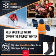 NevEND Mens Merino Wool Cotton Crew Socks Thermal and Warm Socks for Winter Work Hiking Running 3 Pairs (Size 7-13)