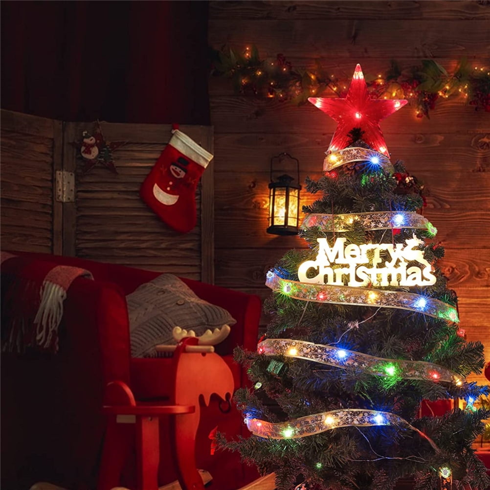 Lumières Du Sapin De Noël Guirlande LED GiReich 10m - 100 Lumières - Ruban Organza - Piles AA (non Incluses) Ruban Sapin