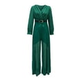 thumbnail image 6 of Jumpsuit Women Long Sleeve Sparkly Jumper V Neck Belted Wide Leg Pants Sets Evening Jumpsuit,Green Polyester Jumpsuit For Women XL, 6 of 9