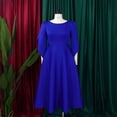 thumbnail image 3 of AURA Women’s Flared Mid Length Dress Round Neck Three Quarter Sleeve High Waist Zipper S XXXL, 3 of 7
