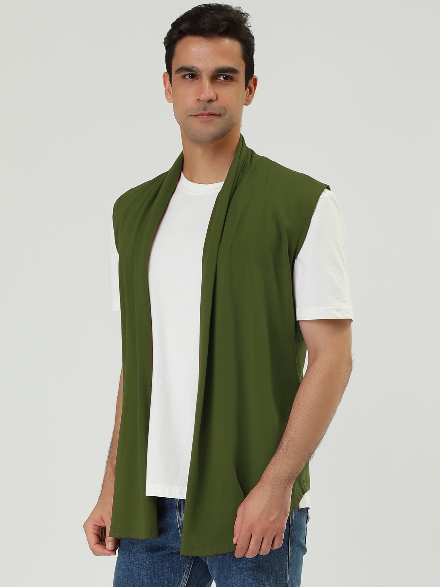 DARING DIVA Men's Sleeveless Open Front Asymmetric Hem Cardigan Vest 46 Green