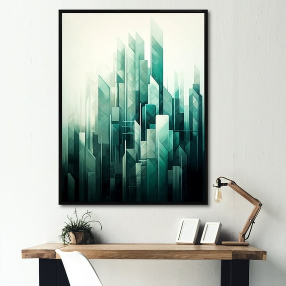 Designart "Teal Titan Urban Heights" Skyscrapers Floater Framed Wall Art Living Room