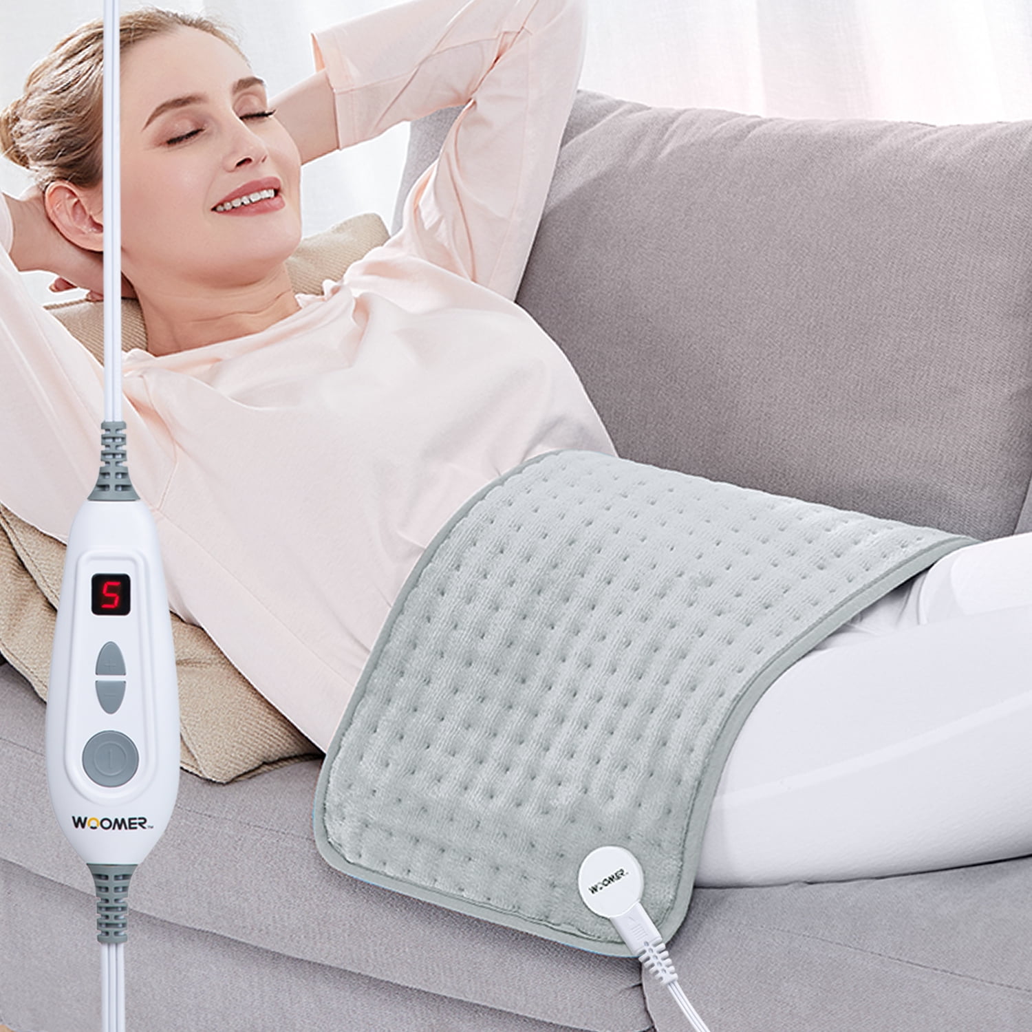 [5 Year Warranty] WOOMER Electric Heating Pad for Back Pain & Cramps Relief, 12"x24" Extra Large