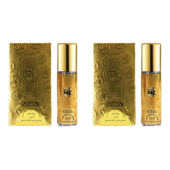 Nabeel Gold 24K Premium Attar Roll On Perfume Oil For Men & Women Set Of 2x 6ml - 0.2 Fl.oz. Each | 100% Non Alcoholic | Concentrated Perfume Oil | Unisex Fragrance
