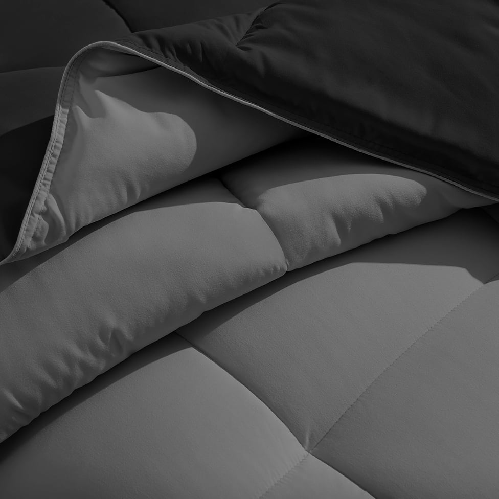 Bare Home Microfiber 5-Piece Black/Gray Comforter, Black Sheet Set Reversible Bed in a Bag, Full