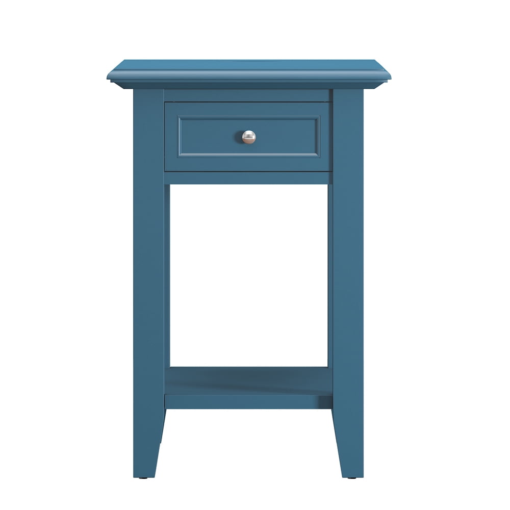 Chelsea Lane Wood End Table with Drawer and Lift-top Power Outlet, Blue Steel