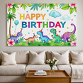 thumbnail image 7 of Colorful Dinosaur Themed Happy Birthday Banner with Tropical Leaves and Balloons Background Party Decoration Backdrop for Birthday Parties Photography Props Kids Celebrations, 7 of 7