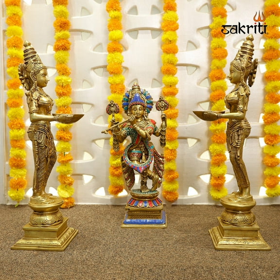 Brass Pavai Vilakku – 23 Inch Traditional Deepam Lady Statue for Home Décor