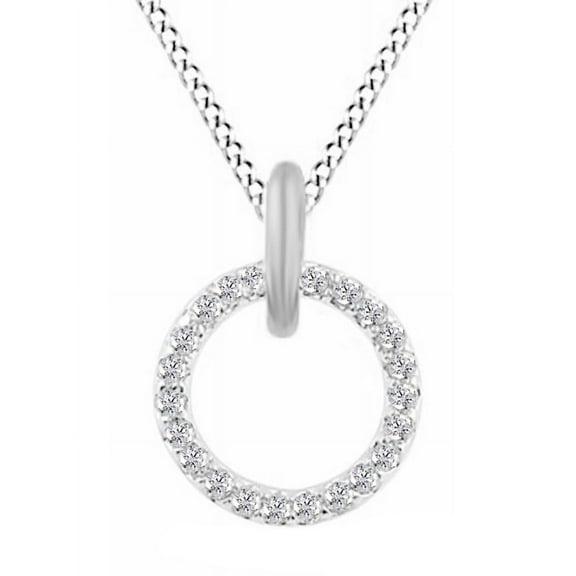 AFFY 1/10 Carat T.W. Natural White Diamond Circle Pendant Necklace in 10K Solid White Gold