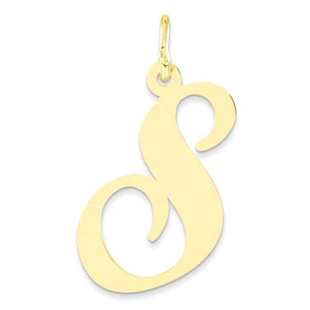 14k Yellow Gold Large Fancy Script Initial S Charm Pendant