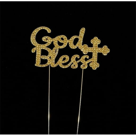 Tian Sweet 33014-GBg God Bless Rhinestone Cake Toppers - Gold