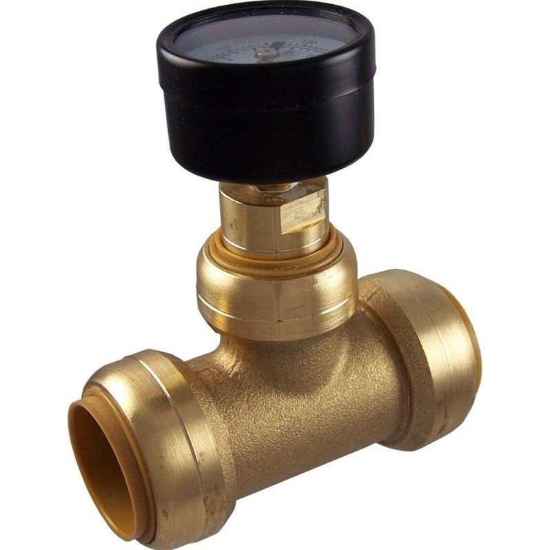 1 in. Brass PushtoConnect Tee with Water Pressure Gauge