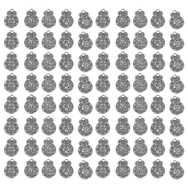 100 amuletos de bendición: colgantes de estilo chino para hacer collares y pulseras. Amuletos de la suerte de metal. Materiales para bisutería (estilo mixto).
