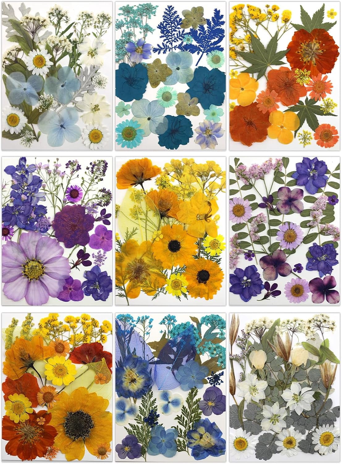 MetalM -140Pcs Dried Pressed Flowers,Natural Dried Flowers Bulk with Dried Leaves for Resin,Mixed Color Dried Flowers for DIY Crafts,Epoxy Resin,Candle Making,Jewelry,Floral DIY Art,DIY Supplies Kits