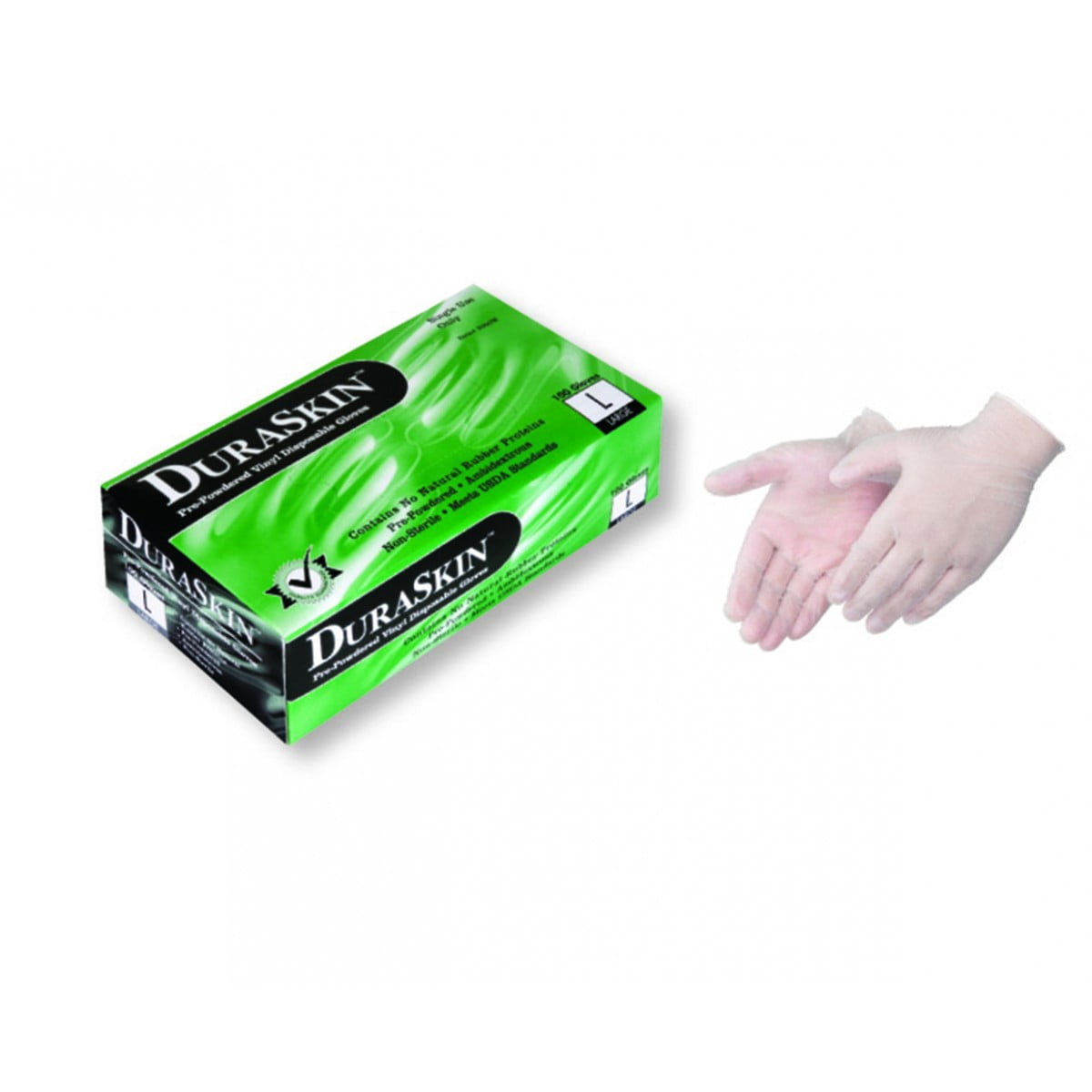 DuraSkin Vinyl Gloves, Food Service/General Purpose, Powder-Free, 4 mil, LG, 1000/case