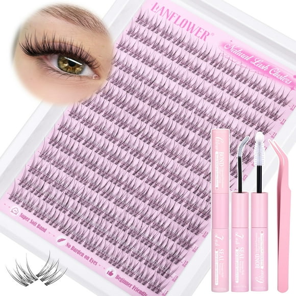Kit de extensión de pestañas Lanflower Natural Lash Clusters 168 piezas