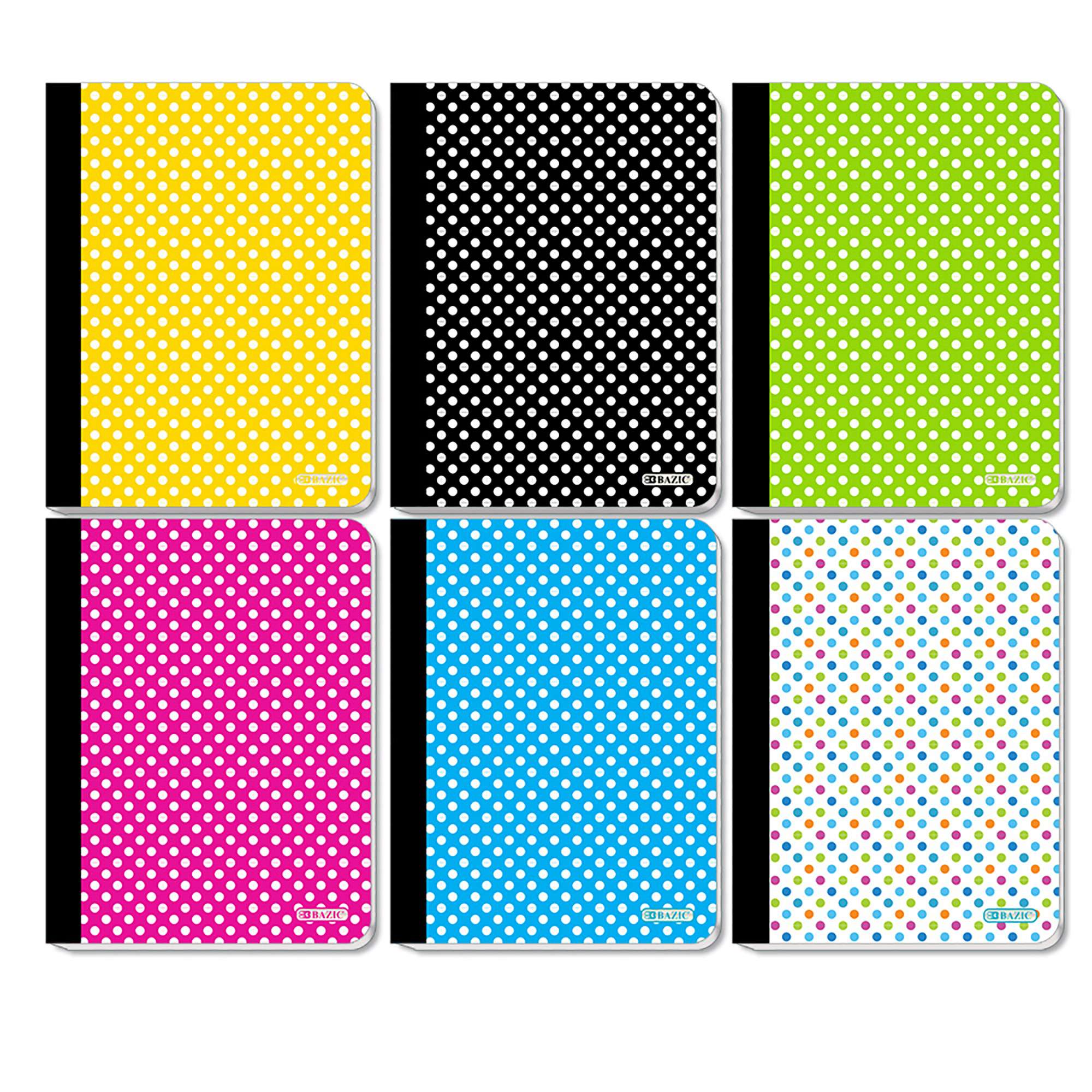 BAZIC Polka Dot Composition Book College Ruled, 100 Sheets, Assorted Color, 6-Pack