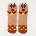 thumbnail image 2 of Arlun 1 Pair Lined Medium Tube Socks for Women Fuzzy Cozy Soft House Mid-Calf Socks Cute Snowman Reindeer Santa Graphic Design Grippers Slipper Socks for Christmas Brown One Size, 2 of 3