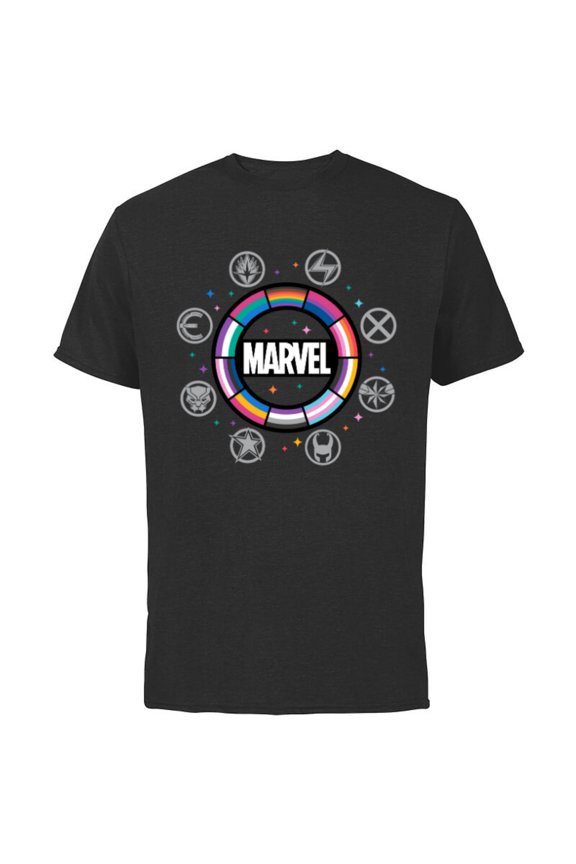 Pride Flag Rainbow Circle Logo Proud Heroes Symbols - Short Sleeve Cotton T-Shirt for Adults - Customized-Black
