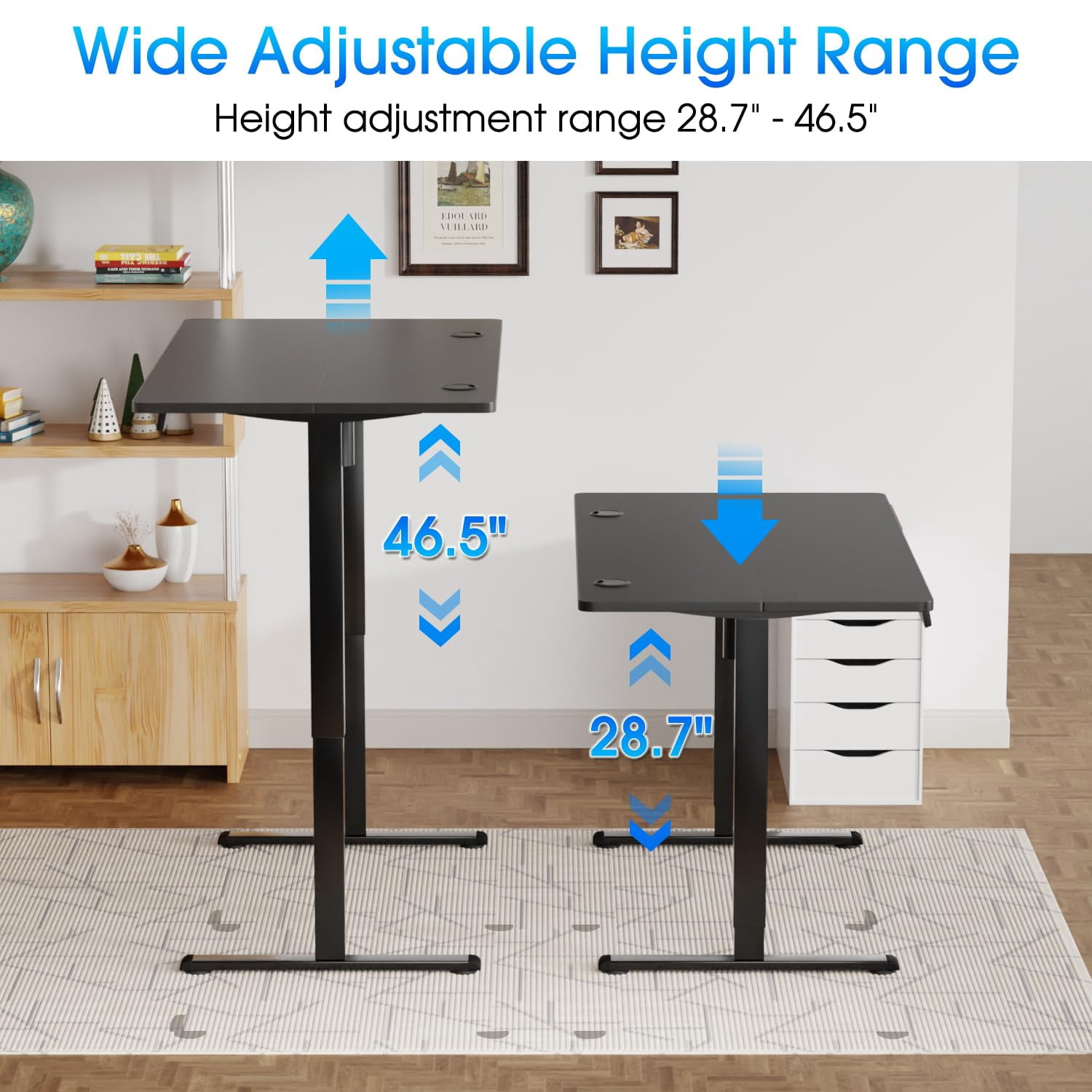 YRLLENSDAN Rising Work Desk for Home Office, Electric Standing Desk Adjustable Height, Ergonomic Office Table Desk for Small Spaces, Computer Gaming Table Desk that Raises Up and Down, Black 48 Inch