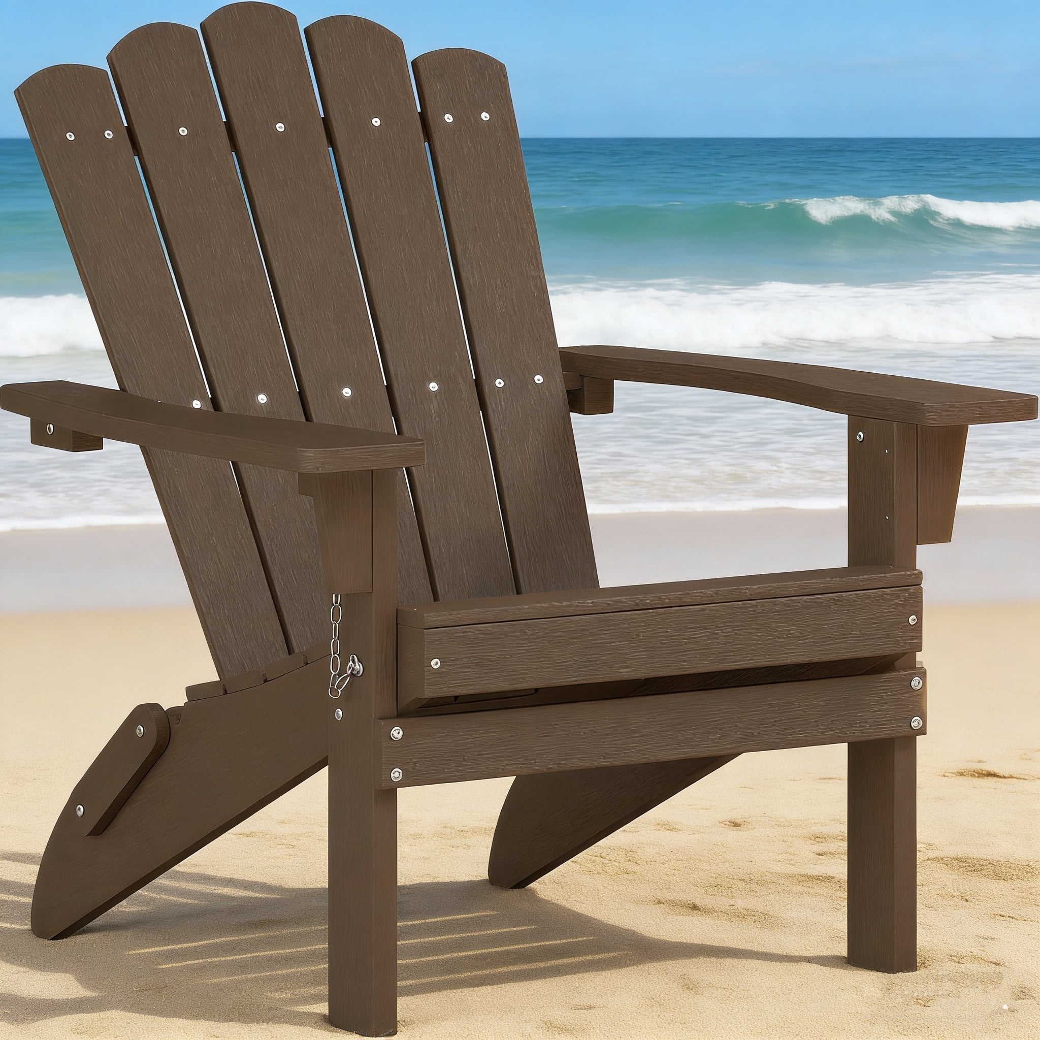 GONICHA HDPE Folding Adirondack Chair, Weather-Resistant ,Suitable for Backyard and Porches, Brown