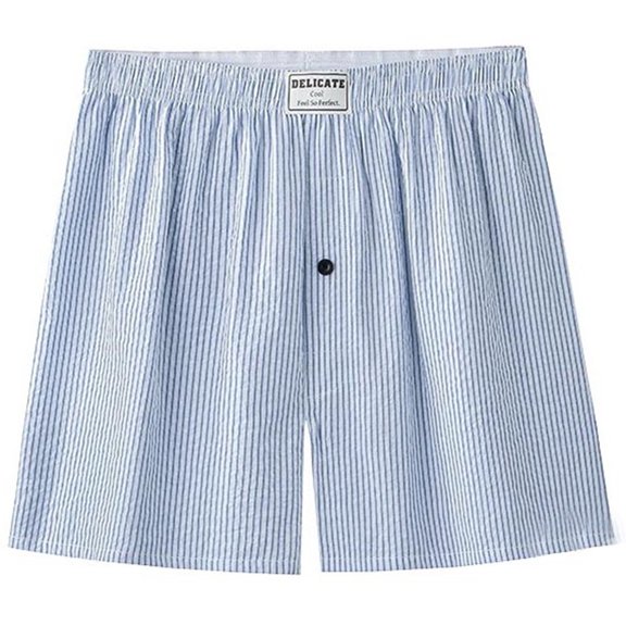 Shorts for Men Casual Men's Spring Summer Striped Woven Loose Fit Casual Lightweight Shorts Sleep Pants for Home Blue L