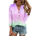 thumbnail image 1 of AOOCHASLIY Ladies' Clothes Clearances Womens 3/4 Sleeve V Neck Buttons Tee Gradient Color Blouse Loose Fit Tshirts Fall Tunic, 1 of 5