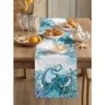 thumbnail image 3 of Summer Ocean Octopus Table Runner, Nautical Watercolor Green Sea Coral Starfish Cotton Linen Kitchen Table Decoration Washable Dining Tabletop Runners for Home Party Decor 13x90 Inches, 3 of 9