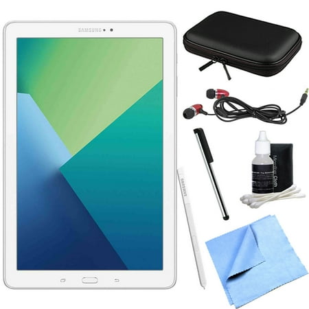 White Stylus - Samsung Galaxy Tab A 10.1 Tablet PC White w/ S Pen Bundle includes Tablet, Microfiber Cloth, Cleaning Kit, Stylus Pen with Clip Case with Zipper for Tablets and Metal Ear Buds