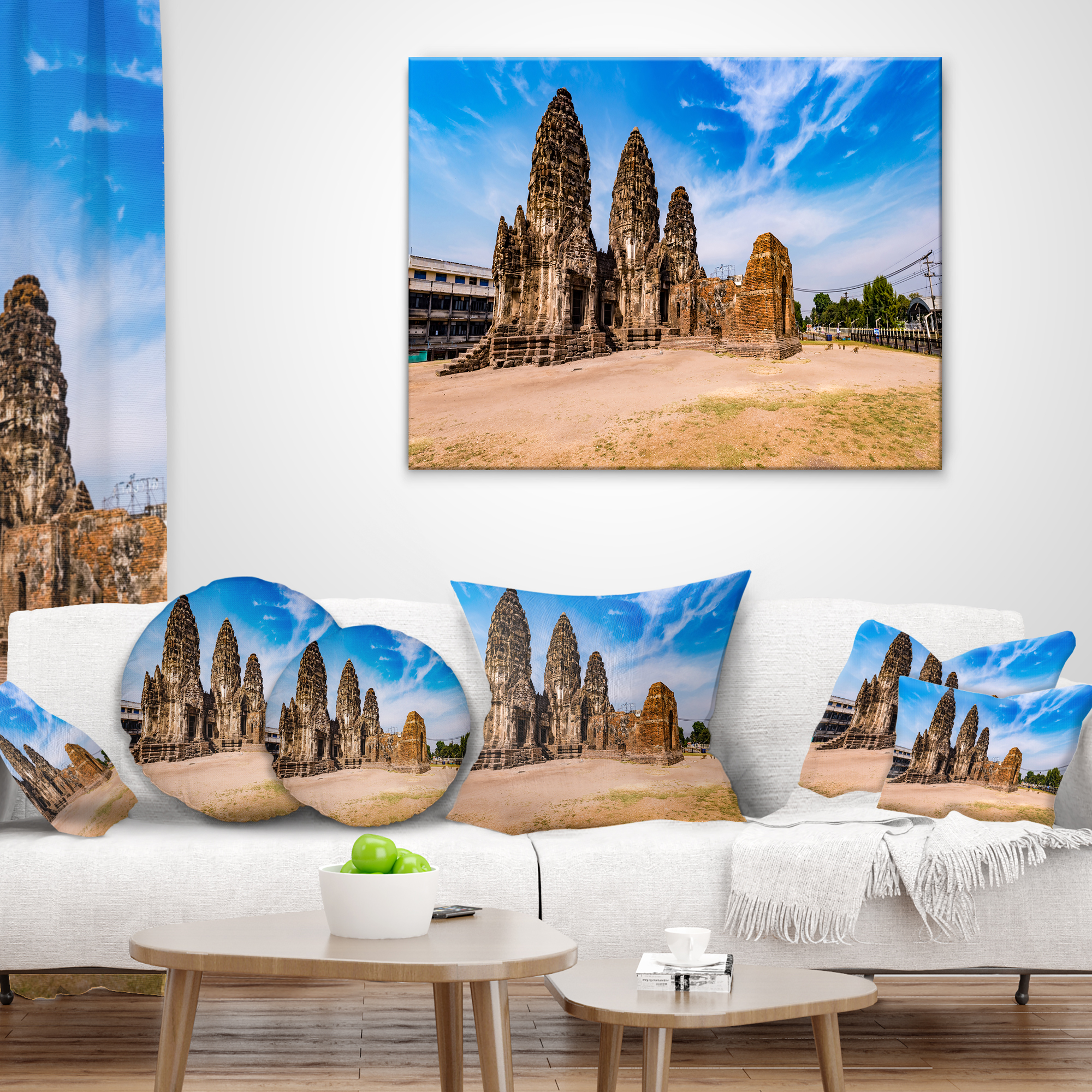 Designart Ancient Temple in Thailand Panorama - Modern Seascape Throw Pillow - 16x16
