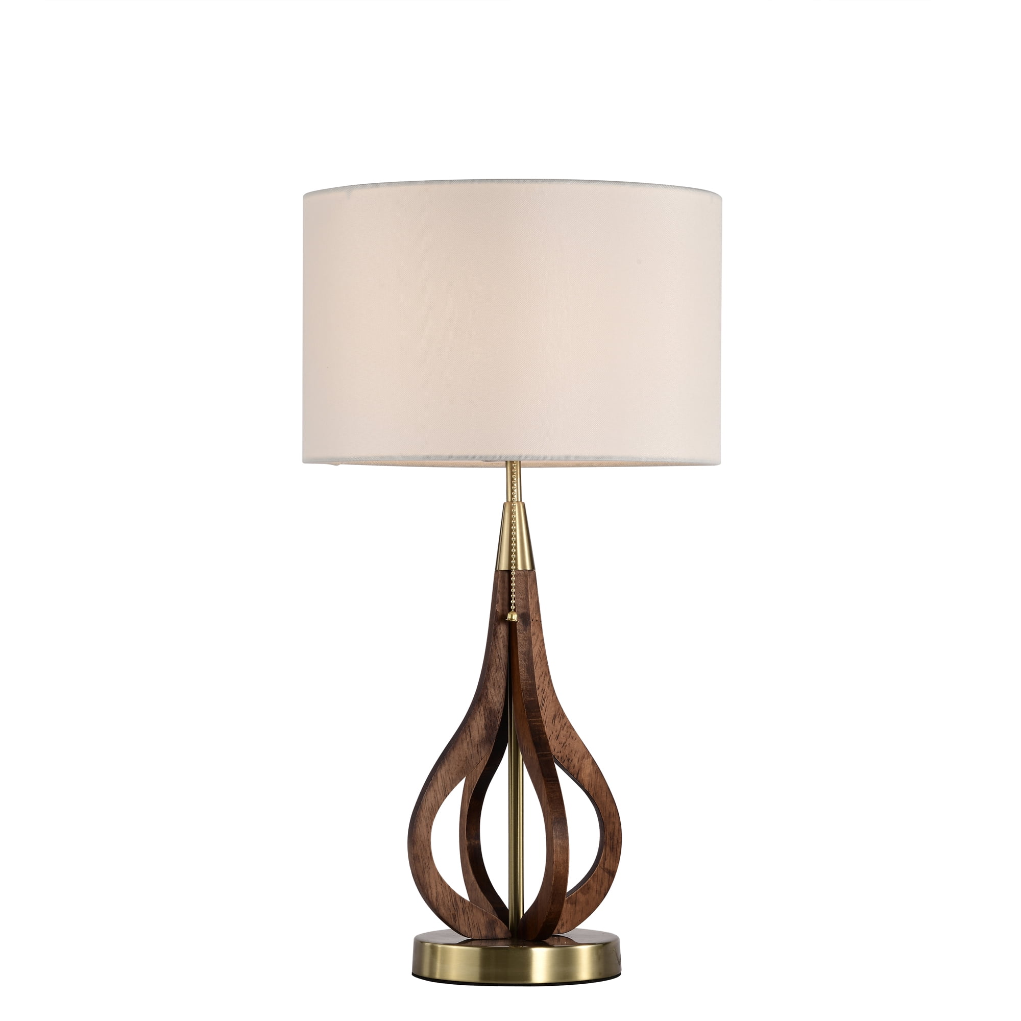 Lovis 12 in. 1-Light Indoor Brass and Faux Wood Grain Finish Table Lamp with Light Kit