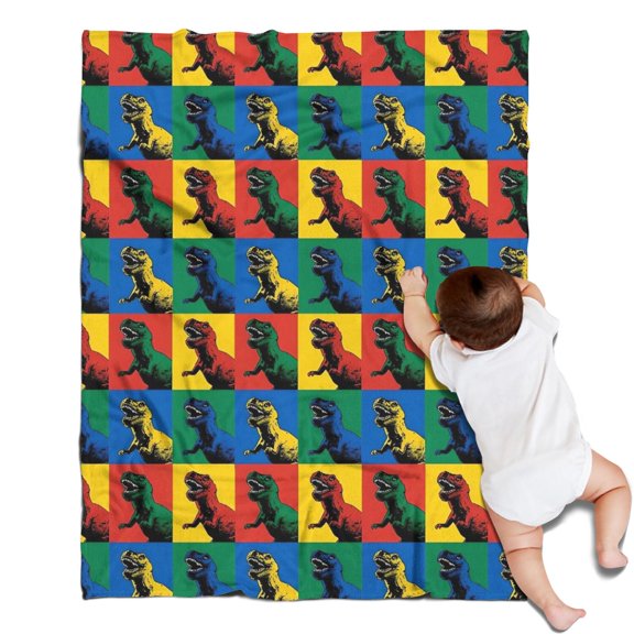 Colorful Dinosaurs Pop Art Square Pattern Blanket,Comfortable Soft Lamb Wool Throw Blanket,All Season,Warm Lightweight Blankets for Sofa Bed Couch Living Room Chair,30"x40"