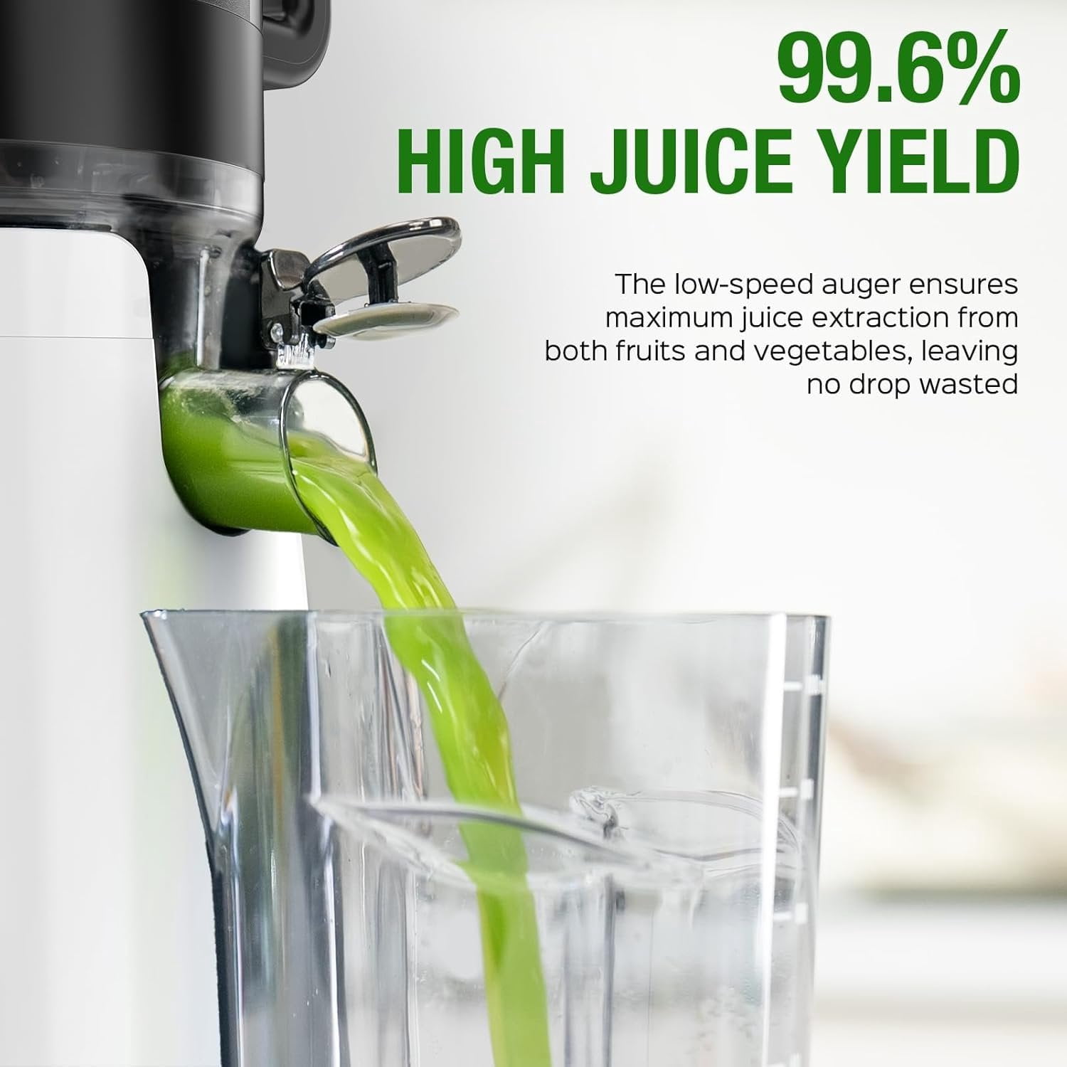 Cold Press Juicer Machine, 5.3 Inch  Feed Chute for Whole Fruits, Easy to Clean Slow Juicer, High Yield,  - Classic White