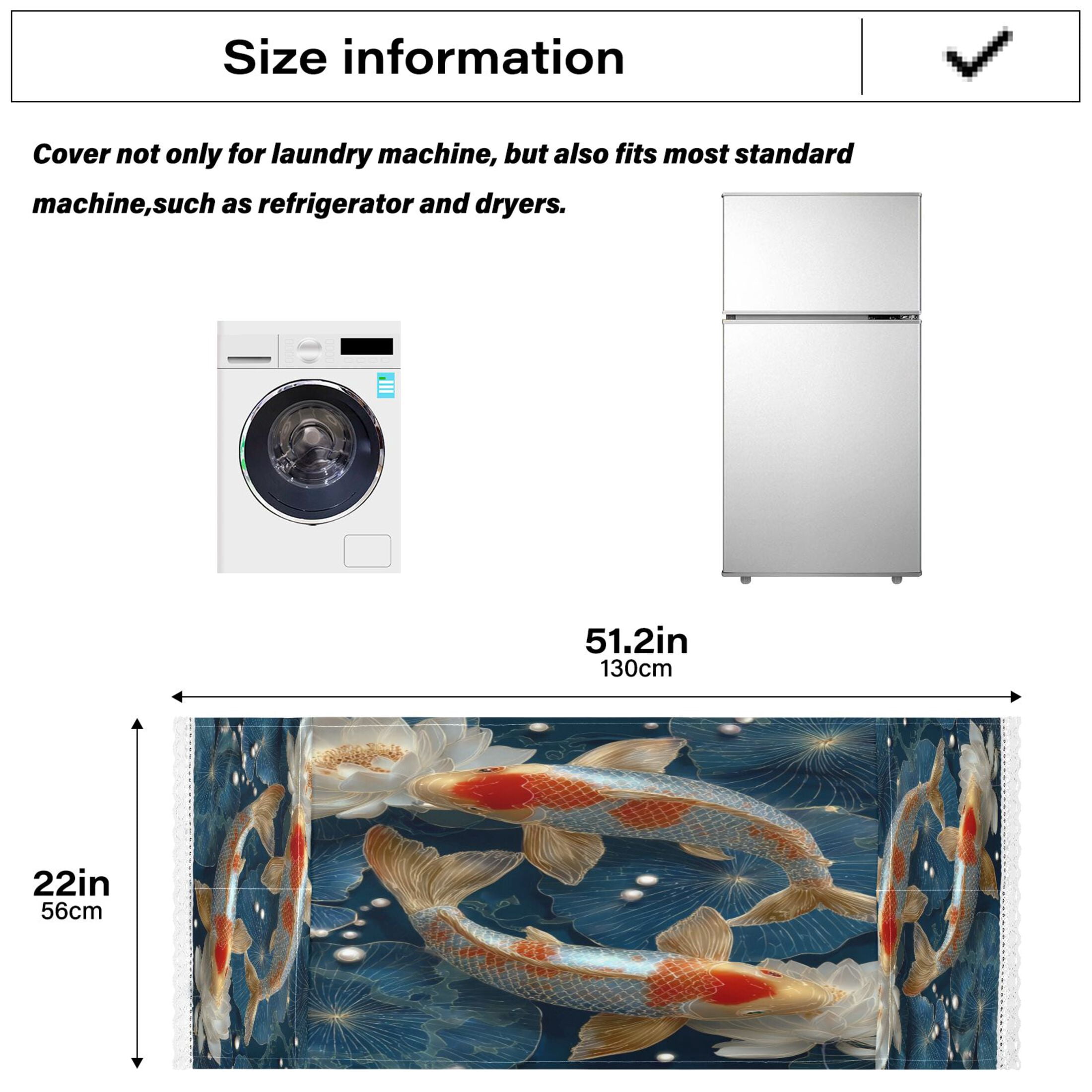 Washing Machine Cover 51.2x22in, Durable Polyester Dust Cover with Lace Trim and Side Pocket for Appliances White Brocade Carp