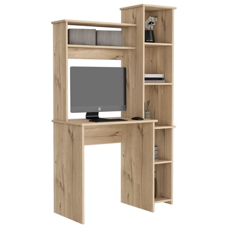 TUHOME Versalles Writing Desk with Hutch & 5-Shelf Bookcase Tall 63.9 Home Office Computer Desk