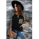 thumbnail image 3 of ABPHQTO Blusa de mujer con manga raglán y cuello con muescas en el bolsillo de leopardo, 3 of 5