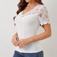 thumbnail image 5 of Summer Homenesgenics Womens Tops under $5 Women's Fashion V-Neck Lace Solid Color Short Sleeve Blouses White M, 5 of 6