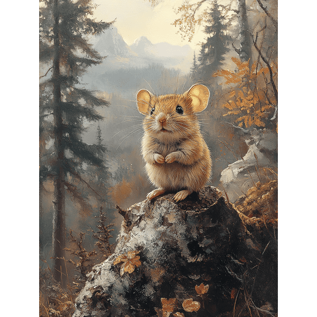 Qisvanset 12x16 Inch Forest Mouse Log Canvas Wall Art, Small Wildlife Peaceful Nature Scenery Home Decor