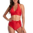 thumbnail image 2 of DISKEBUISS Swim Suits for Women Thin Swimsuit High Waisted Push Up V Neck Bikini Bathing Suit, 2 of 3