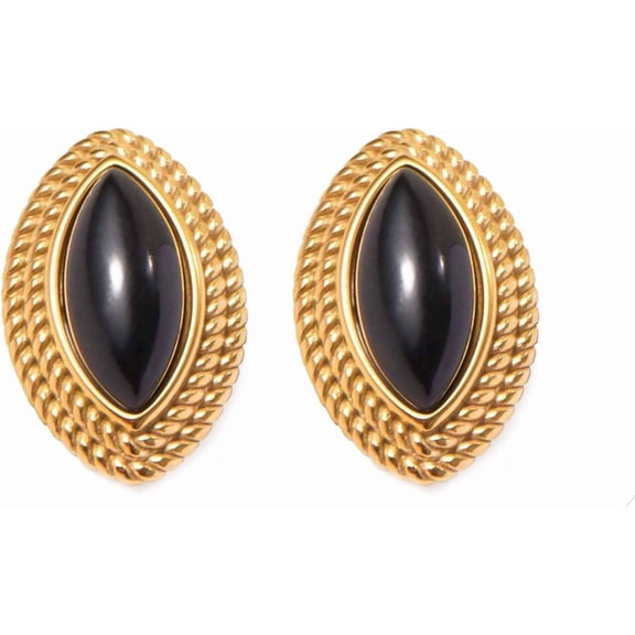 YMCSTONEMA Big Chunky Gold Earrings For Women Vintage Black Oval Earring Onyx Statement Earrings Trendy Jewelry[2184]