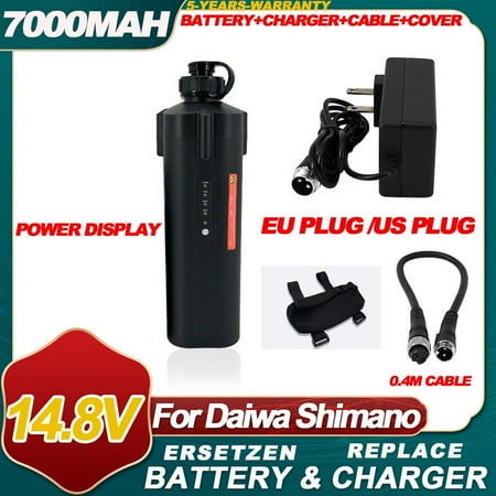 7000mAh Electric Fishing Reel Battery +Charger+ Cover+0.45m Power cord cable For Daiwa 600MJ Shimano 1000 LED Display