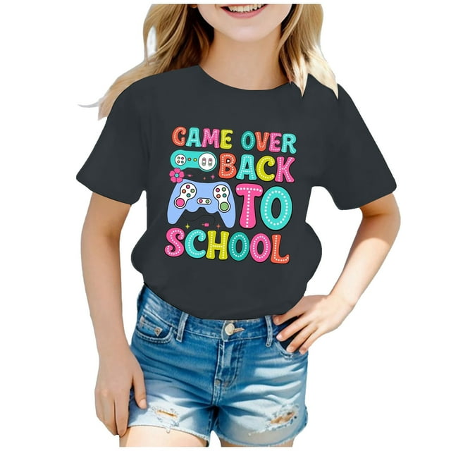 PMVFHDE T-Shirts Graphiques pour Filles, Manches Courtes, Col Rond, Lumineux et Confortable, Gris, 6-7 Ans