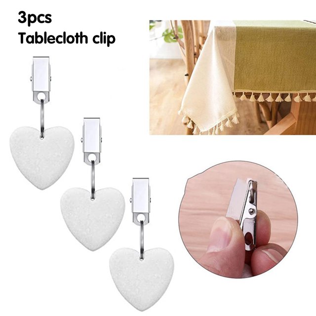 Neinkie 3Pcs Nappe Clip en Forme de Coeur Étanche Coupe-Vent Anti-Fissure Poli Marbre Fixe Robuste Table à Manger Couvre Clips pour l'Extérieur