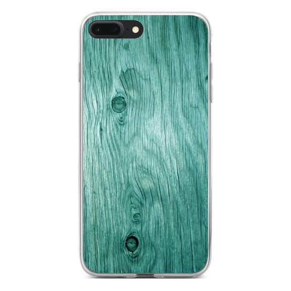 DistinctInk Clear Shockproof Hybrid Case for iPhone 7 PLUS / 8 PLUS (5.5" Screen) - TPU Bumper, Acrylic Back, Tempered Glass Screen Protector - Teal Weathered Wood Grain Print - Printed Wood Image