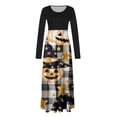 thumbnail image 4 of BaoFuBaoMei Halloween Dresses for Women Plus Size Long Sleeve Crew Neck Halloween Plaid Pumpkin Print Maxi Dress High Waist Patchwork Flowy Dresses for Party, 4 of 4
