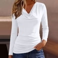 thumbnail image 2 of HongQid Long Sleeve Tunic Top Draped Cowl Neck & Side Ruched Detail Slim Fit Stretchy Shirt Casual Layering Blouse Soft for Women, 2 of 10