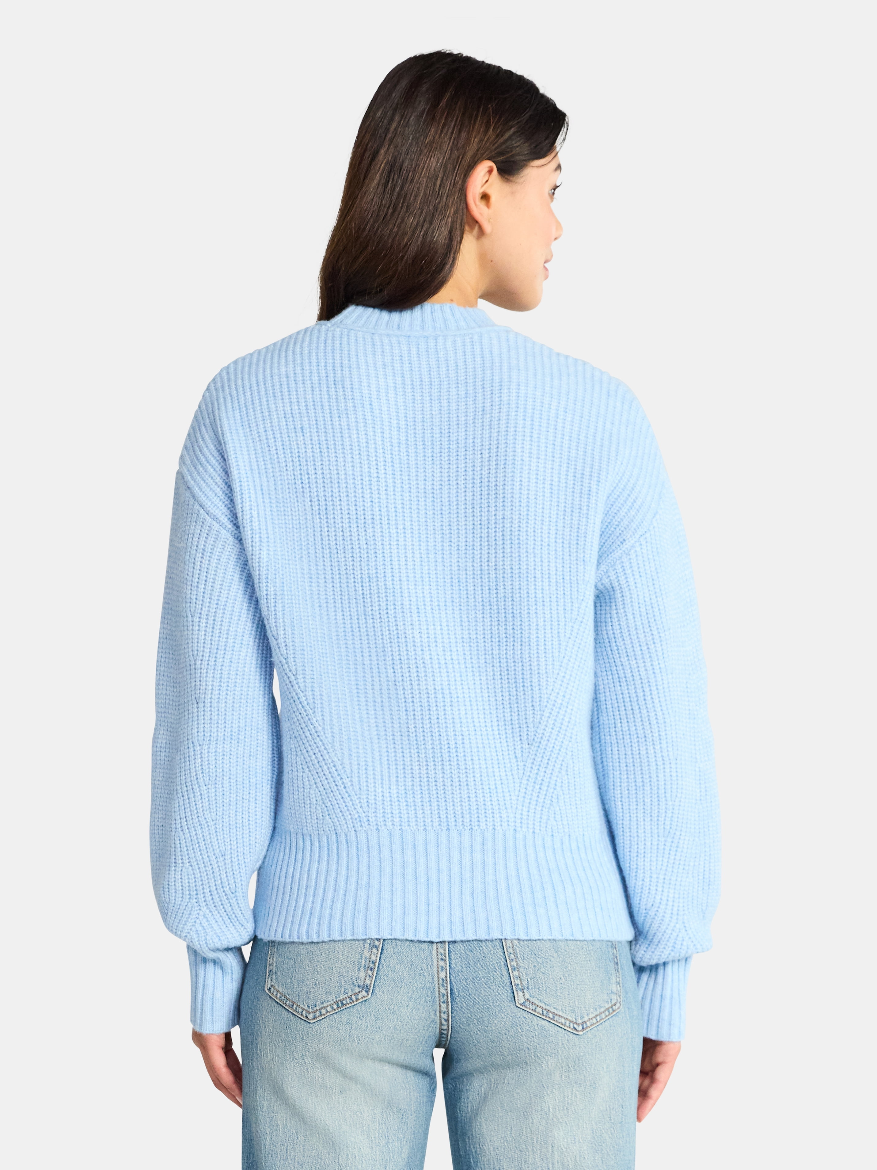 Time and Tru Women's Shaker Stitch Mock Neck Sweater, Midweight, Sizes XS-XXXL