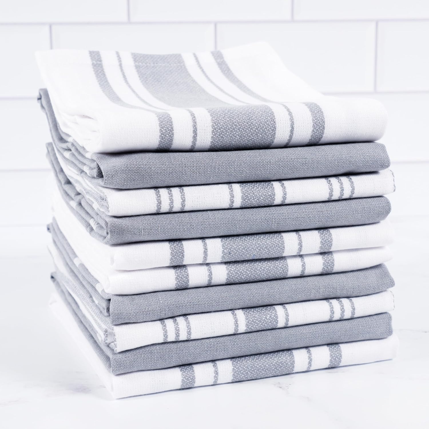 KAF Home Set of 10 Terra Kitchen Towels, GRS Certified & Multi-Purpose Dish Towels, Light Gray